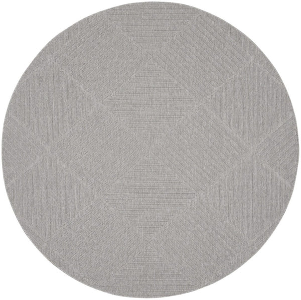 HomeRoots 8' Light Gray Round Geometric Area Rug - Modern Indoor/Outdoor Design, Stain-Resistant, Easy Care 550691