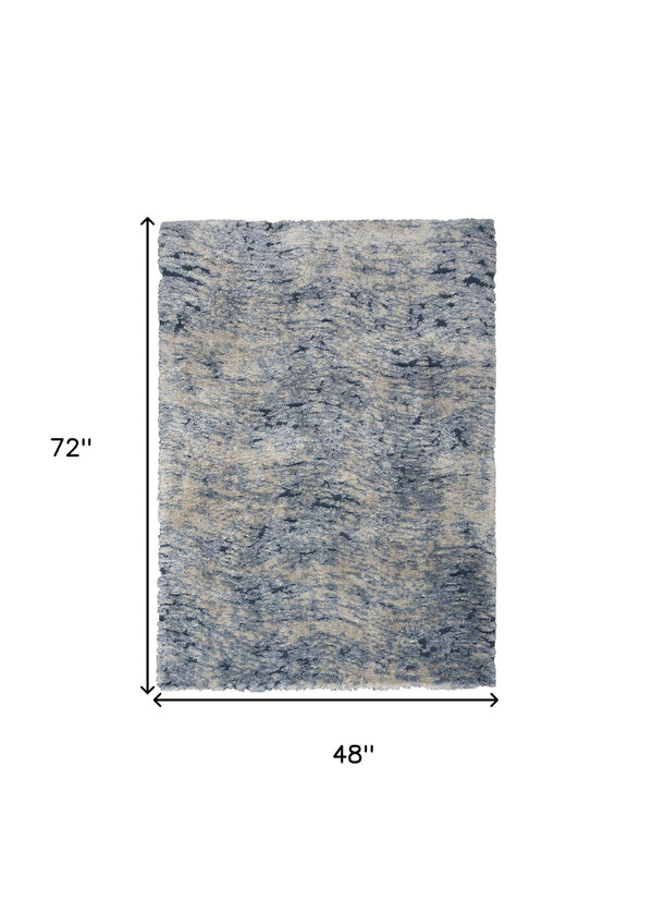Homeroots 4' X 6' Sky Blue Abstract Shag Area Rug  Polyester 550696