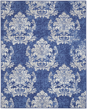 Homeroots 7' X 10' Navy Blue And Ivory Damask Distressed Non Skid Area Rug  Polypropylene 550699