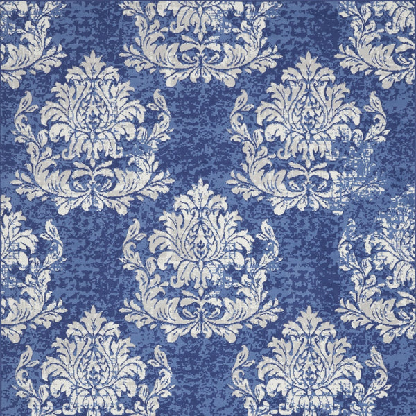 Homeroots 7' X 10' Navy Blue And Ivory Damask Distressed Non Skid Area Rug  Polypropylene 550699