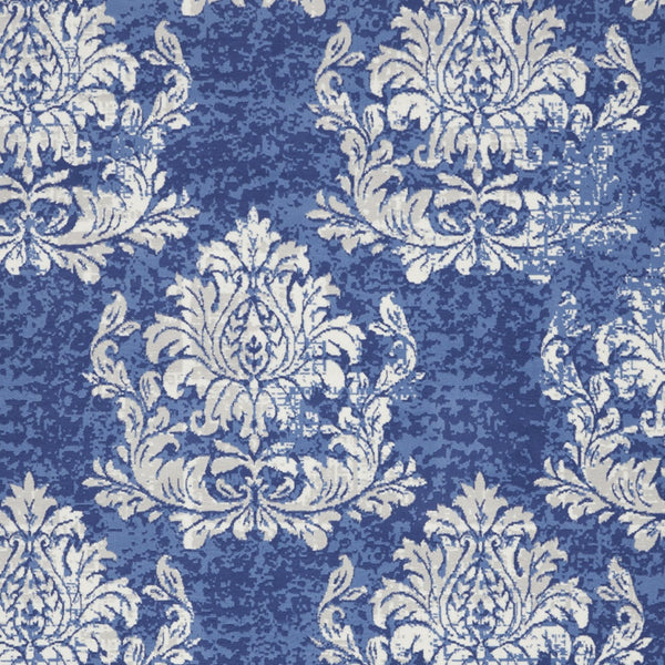 Homeroots 7' X 10' Navy Blue And Ivory Damask Distressed Non Skid Area Rug  Polypropylene 550699