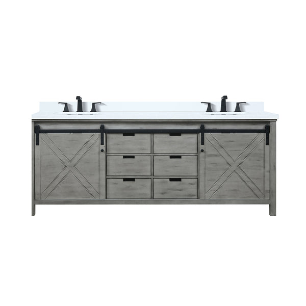 English Elm Ash Grey Double Bath Vanity With Cultured Marble Top, Soft-Close Drawers & Matte Black Faucet Set B2731P260177