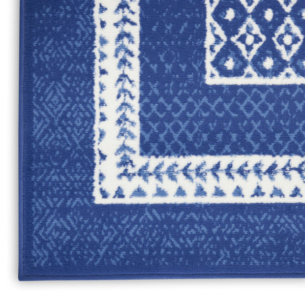 HomeRoots 7' Ivory and Navy Blue Geometric Distressed Area Rug - Durable, Non-Skid Design for High-Traffic Spaces 7' X 10' 550700