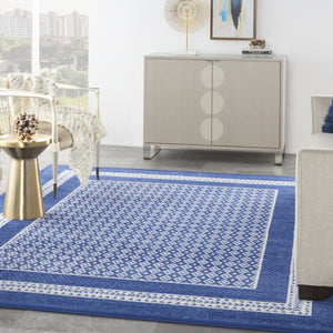 HomeRoots 7' Ivory and Navy Blue Geometric Distressed Area Rug - Durable, Non-Skid Design for High-Traffic Spaces 7' X 10' 550700