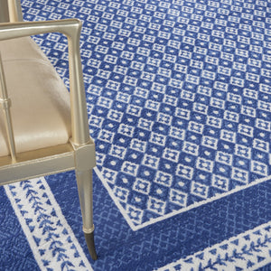 HomeRoots 7' Ivory and Navy Blue Geometric Distressed Area Rug - Durable, Non-Skid Design for High-Traffic Spaces 7' X 10' 550700