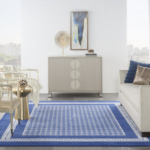 HomeRoots 7' Ivory and Navy Blue Geometric Distressed Area Rug - Durable, Non-Skid Design for High-Traffic Spaces 7' X 10' 550700