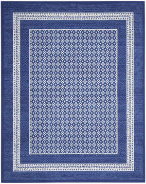 HomeRoots 7' Ivory and Navy Blue Geometric Distressed Area Rug - Durable, Non-Skid Design for High-Traffic Spaces 7' X 10' 550700