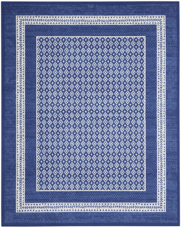 HomeRoots 7' Ivory and Navy Blue Geometric Distressed Area Rug - Durable, Non-Skid Design for High-Traffic Spaces 7' X 10' 550700