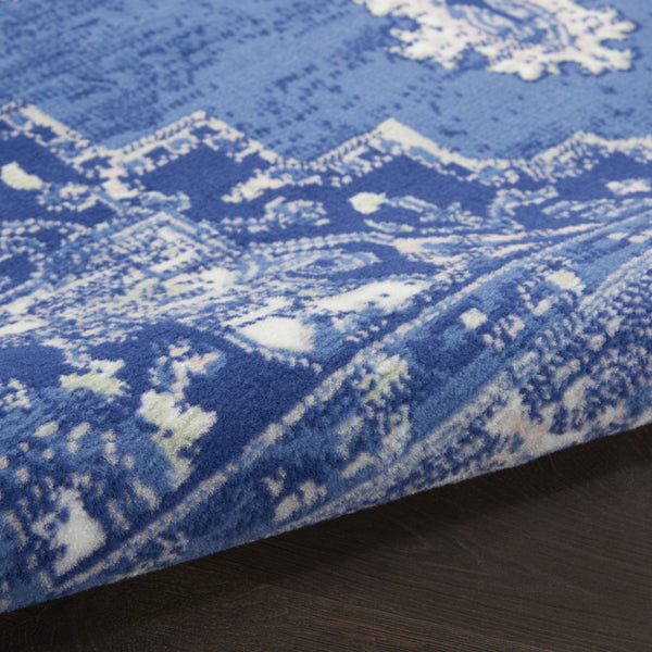 HomeRoots 7' Elegant Floral Medallion Area Rug in Ivory, Navy Blue & Beige - Durable, Stain-Resistant Design 7' X 10' 550704