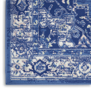 HomeRoots 7' Elegant Floral Medallion Area Rug in Ivory, Navy Blue & Beige - Durable, Stain-Resistant Design 7' X 10' 550704