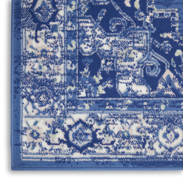 HomeRoots 7' Elegant Floral Medallion Area Rug in Ivory, Navy Blue & Beige - Durable, Stain-Resistant Design 7' X 10' 550704