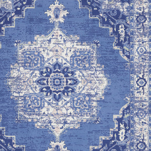 Homeroots 7' X 10' Ivory Navy Blue And Beige Floral Medallion Distressed Non Skid Area Rug  Polypropylene 550704