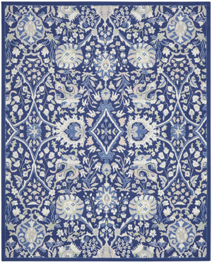 Homeroots 7' X 10' Navy Blue Ivory And Beige Floral Distressed Non Skid Area Rug  Polypropylene 550705