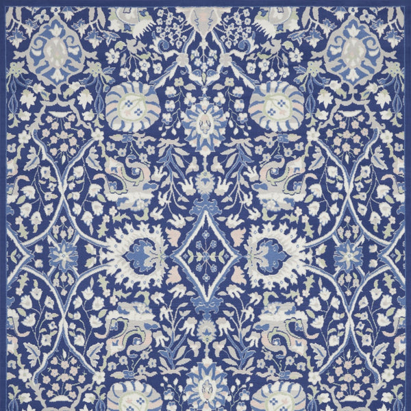 Homeroots 7' X 10' Navy Blue Ivory And Beige Floral Distressed Non Skid Area Rug  Polypropylene 550705