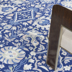 HomeRoots 7' Navy Blue Floral Distressed Area Rug – Elegant Vintage Design, Durable, Non-Skid, Easy Care 7' X 10' 550705
