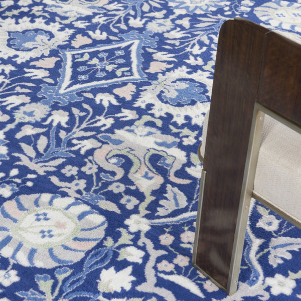 HomeRoots 7' Navy Blue Floral Distressed Area Rug – Elegant Vintage Design, Durable, Non-Skid, Easy Care 7' X 10' 550705