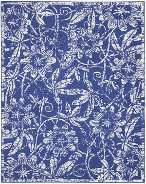 Homeroots 7' X 10' Ivory And Navy Blue Floral Distressed Non Skid Area Rug  Polypropylene 550706