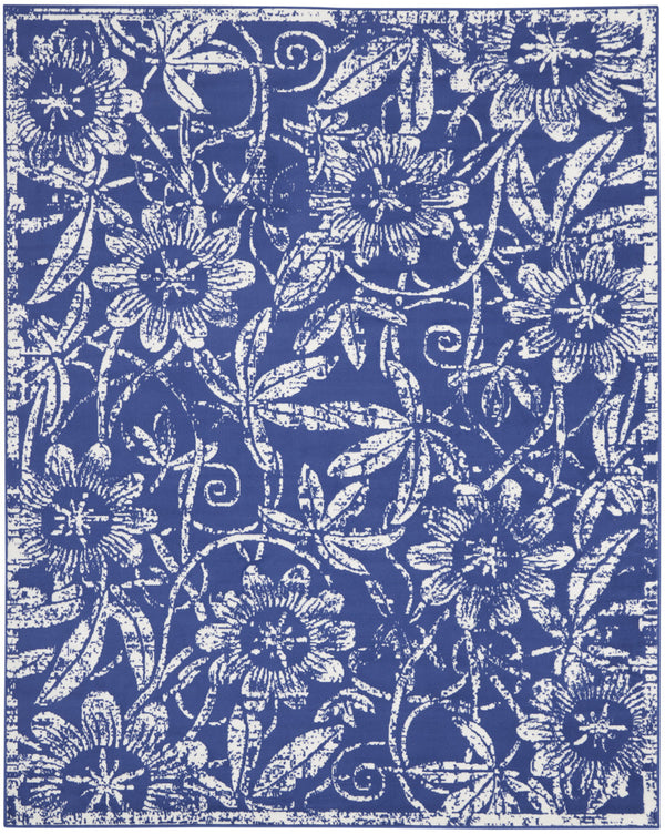 Homeroots 7' X 10' Ivory And Navy Blue Floral Distressed Non Skid Area Rug  Polypropylene 550706