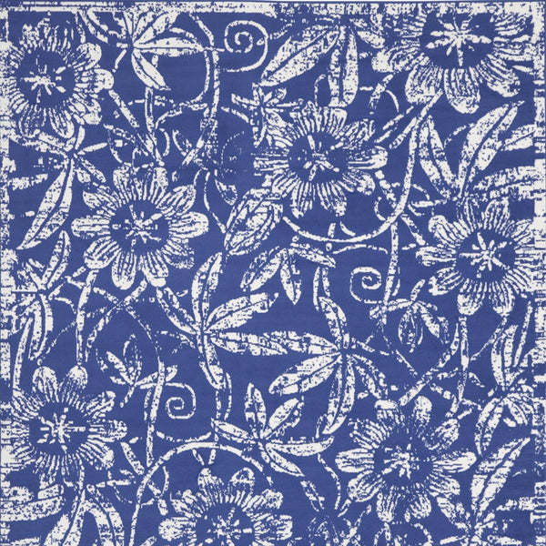 Homeroots 7' X 10' Ivory And Navy Blue Floral Distressed Non Skid Area Rug  Polypropylene 550706