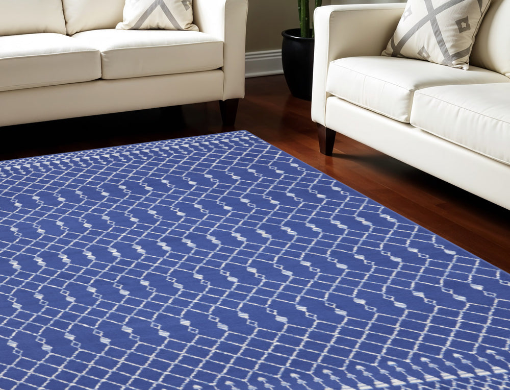 Homeroots 7' X 10' Navy Blue And Ivory Moroccan Distressed Non Skid Area Rug  Polypropylene 550707