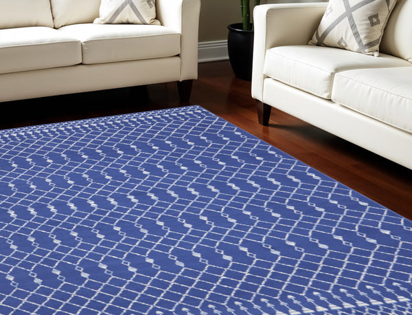 Homeroots 7' X 10' Navy Blue And Ivory Moroccan Distressed Non Skid Area Rug  Polypropylene 550707