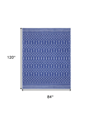 Homeroots 7' X 10' Navy Blue And Ivory Moroccan Distressed Non Skid Area Rug  Polypropylene 550707