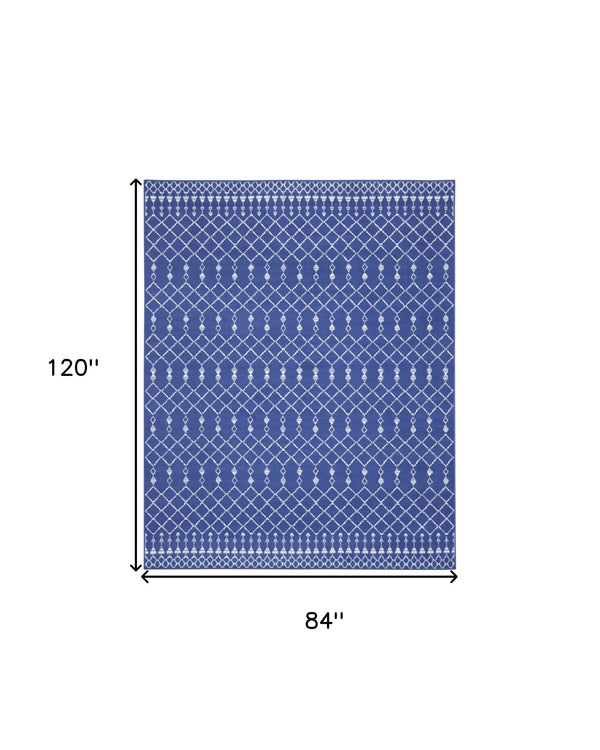 Homeroots 7' X 10' Navy Blue And Ivory Moroccan Distressed Non Skid Area Rug  Polypropylene 550707