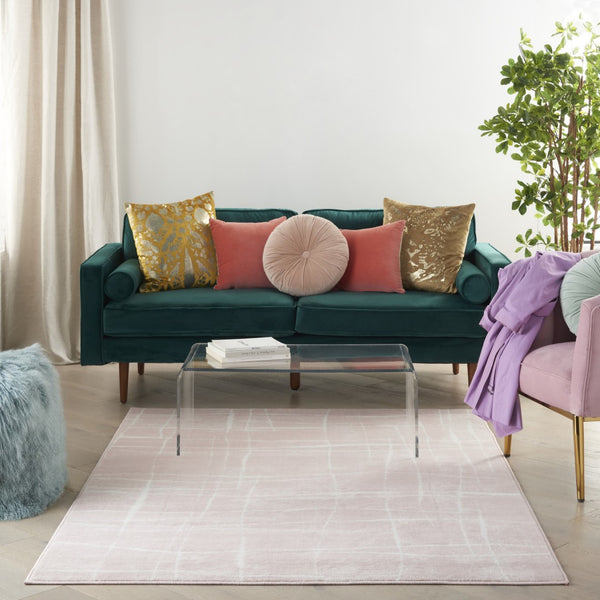 HomeRoots 6' Pink and Ivory Abstract Distressed Area Rug – Modern, Durable Design for Homes with Kids & Pets 6' X 9' 550714