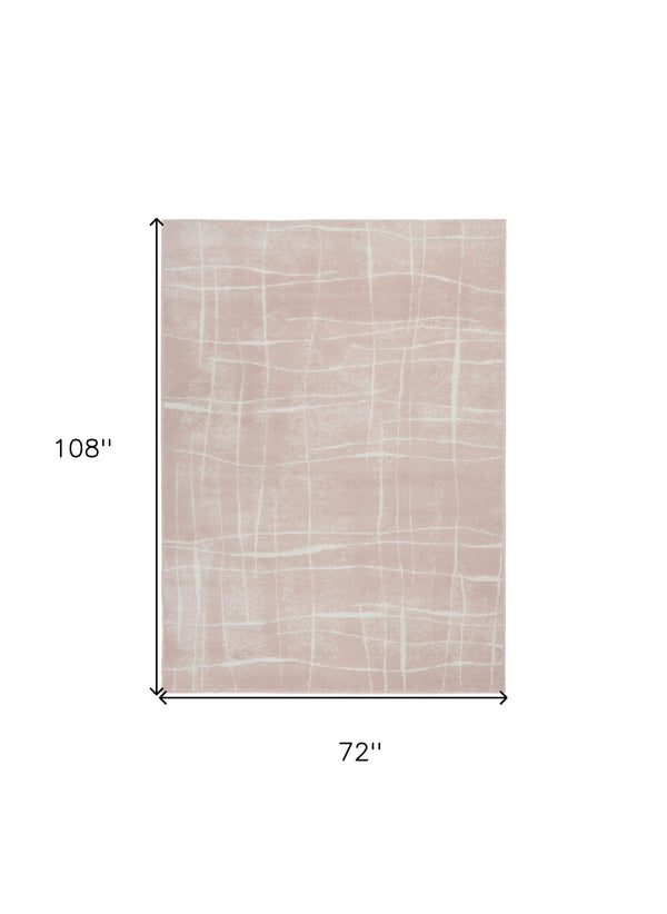 Homeroots 6' X 9' Pink And Ivory Abstract Distressed Non Skid Area Rug  Polypropylene 550714