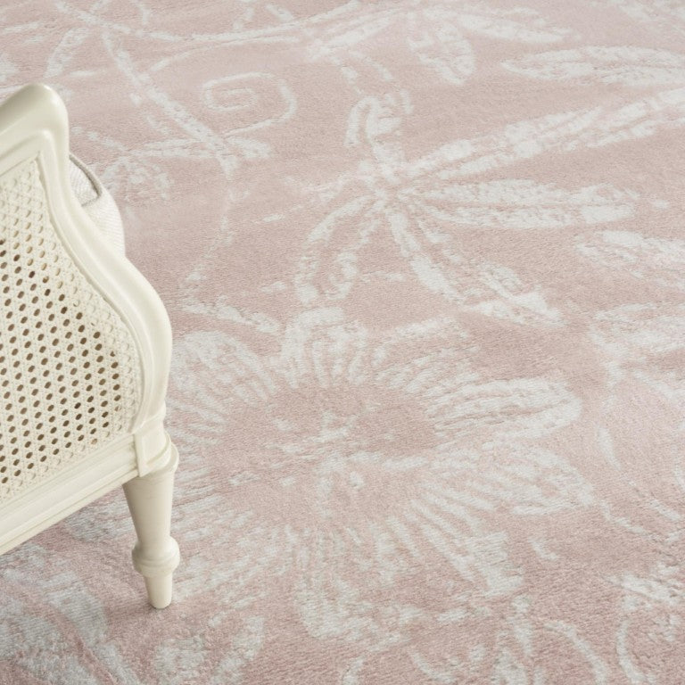 7x10 Distressed Floral Area Rug Pink Ivory Vintage Cottage Living Room Accent