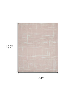 Homeroots 7' X 10' Pink And Ivory Abstract Distressed Non Skid Area Rug  Polypropylene 550716