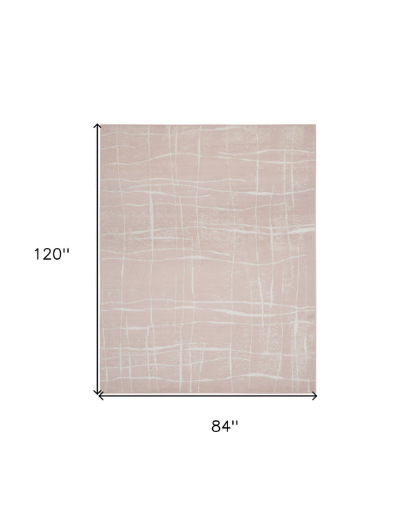 Homeroots 7' X 10' Pink And Ivory Abstract Distressed Non Skid Area Rug  Polypropylene 550716