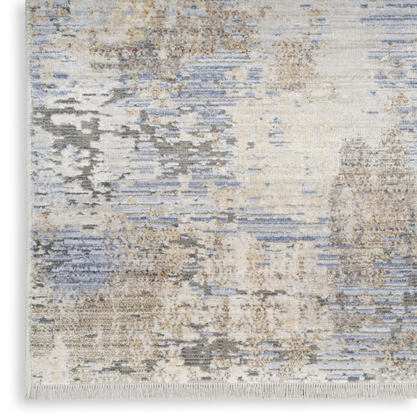 HomeRoots 8' Slate Blue Abstract Area Rug with Fringe - Modern Artistry, Durable Design, Perfect for Any Room 8' X 10' 550719