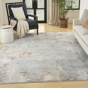 HomeRoots 8' Slate Blue Abstract Area Rug with Fringe - Modern Artistry, Durable Design, Perfect for Any Room 8' X 10' 550719