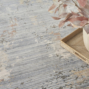 HomeRoots 8' Slate Blue Abstract Area Rug with Fringe - Modern Artistry, Durable Design, Perfect for Any Room 8' X 10' 550719