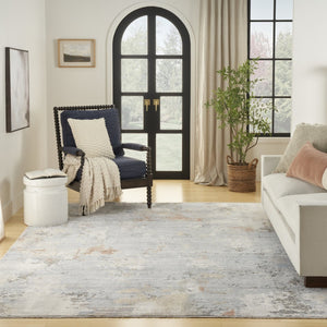HomeRoots 8' Slate Blue Abstract Area Rug with Fringe - Modern Artistry, Durable Design, Perfect for Any Room 8' X 10' 550719