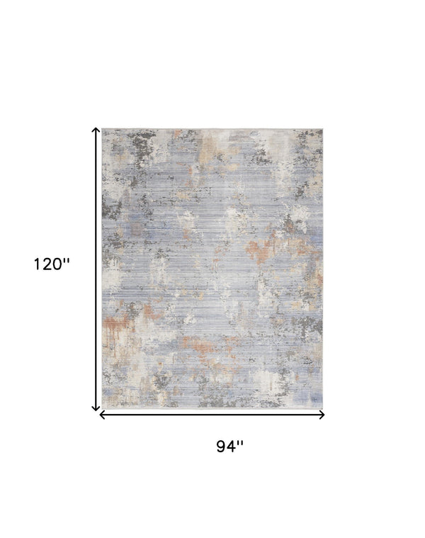 Homeroots 8' X 10' Slate Blue Abstract Area Rug With Fringe  Polyester 550719