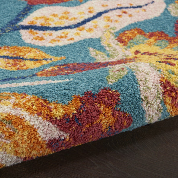 HomeRoots 8' Aqua Floral Area Rug - Elegant Power Loom Design for Living Spaces, Durable and Versatile Style 8' X 10' 550721