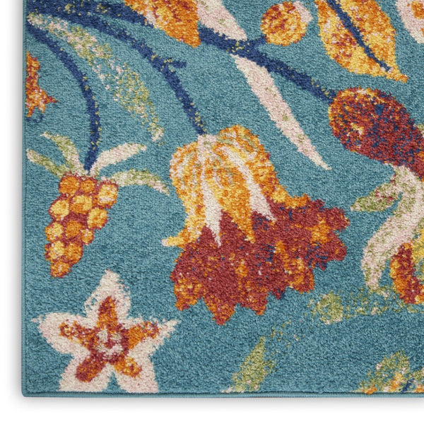 HomeRoots 8' Aqua Floral Area Rug - Elegant Power Loom Design for Living Spaces, Durable and Versatile Style 8' X 10' 550721