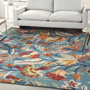 HomeRoots 8' Aqua Floral Area Rug - Elegant Power Loom Design for Living Spaces, Durable and Versatile Style 8' X 10' 550721