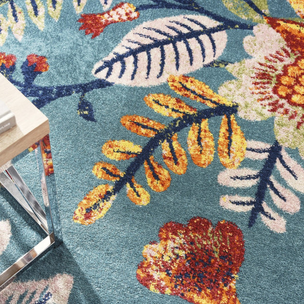 HomeRoots 8' Aqua Floral Area Rug - Elegant Power Loom Design for Living Spaces, Durable and Versatile Style 8' X 10' 550721