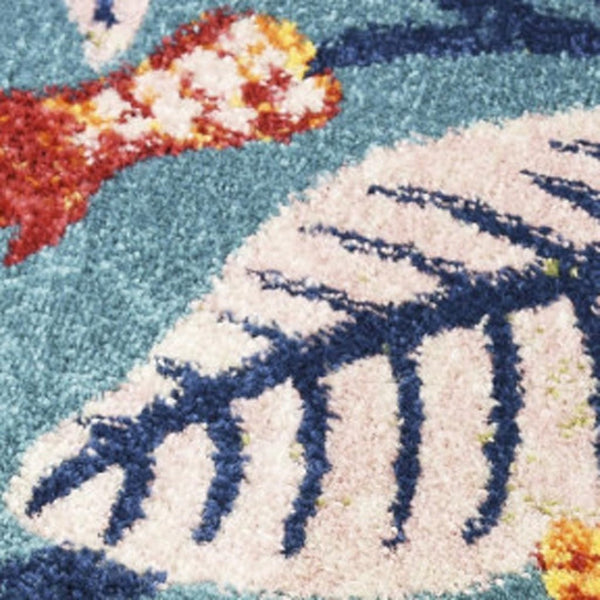 HomeRoots 8' Aqua Floral Area Rug - Elegant Power Loom Design for Living Spaces, Durable and Versatile Style 8' X 10' 550721