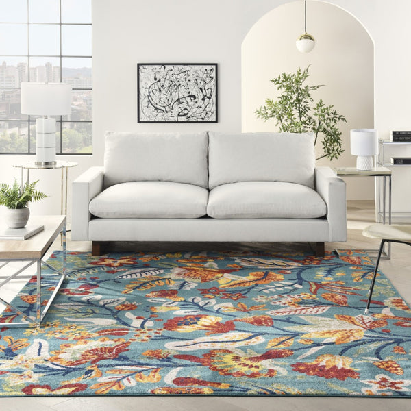 HomeRoots 8' Aqua Floral Area Rug - Elegant Power Loom Design for Living Spaces, Durable and Versatile Style 8' X 10' 550721