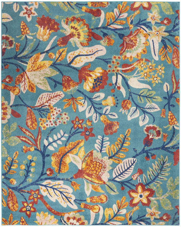 HomeRoots 8' Aqua Floral Area Rug - Elegant Power Loom Design for Living Spaces, Durable and Versatile Style 8' X 10' 550721