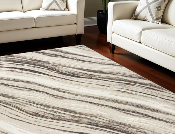 Homeroots 6' X 9' Beige And Gray Abstract Non Skid Area Rug  Polyester 550722