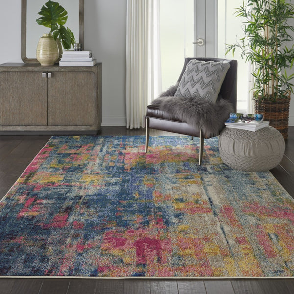 HomeRoots 7' Abstract Blue and Yellow Power Loom Area Rug - Modern Design for Comfort and Style in Any Room 7' X 10' 550725
