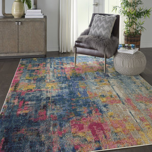 HomeRoots 7' Abstract Blue and Yellow Power Loom Area Rug - Modern Design for Comfort and Style in Any Room 7' X 10' 550725