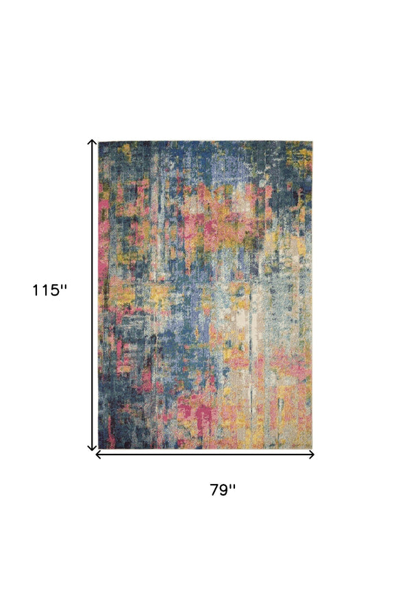 Homeroots 7' X 10' Blue And Yellow Abstract Power Loom Area Rug  Polypropylene 550725