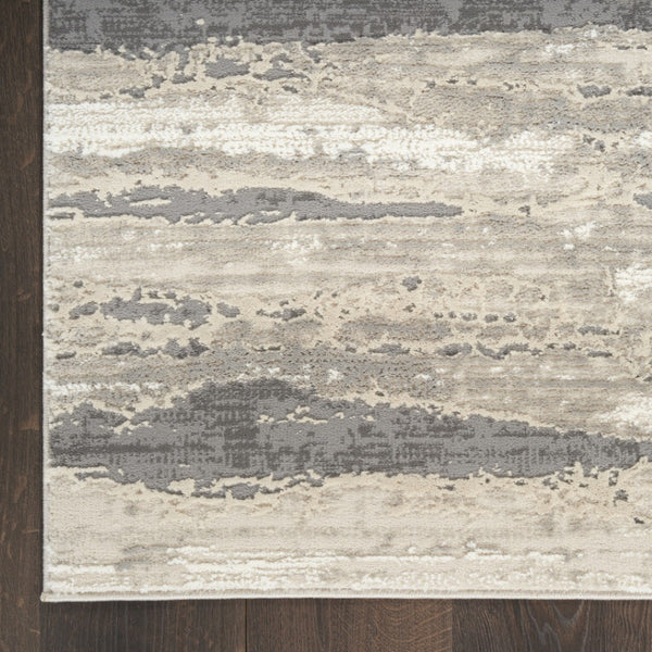 HomeRoots 5' Abstract Ivory Beige and Gray Non-Skid Area Rug - Durable, Stain-Resistant, Modern Style for Any Room 6' X 9' 550727