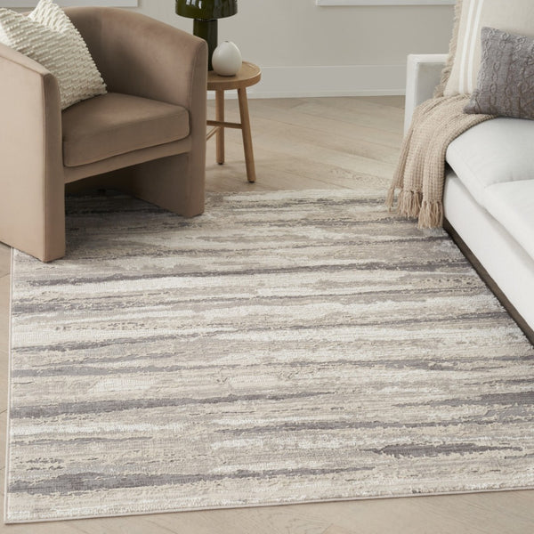 HomeRoots 5' Abstract Ivory Beige and Gray Non-Skid Area Rug - Durable, Stain-Resistant, Modern Style for Any Room 6' X 9' 550727